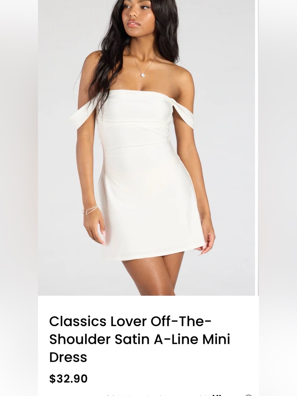 Windsor Classics Lover Off-The-Shoulder Satin A-Line Mini Dress. White NWT small